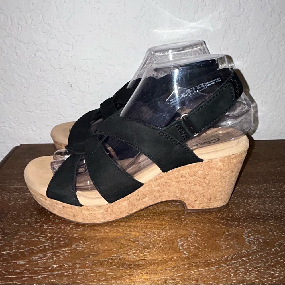Clarks Collection Self-Attached Sling Back Cork Platform Wedge Sandal Shoes - Picture 5 of 10